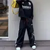 Calças largas color block estilo retrô americano 2026 para homens e mulheres, streetwear estiloso, versátil, largas, casuais, esportivas, compridas