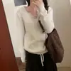 Suéter de punto con cuello en V y manga larga, de estilo coreano y corte relajado para mujer, nueva colección otoño/invierno, top versátil de color liso para usar en capas