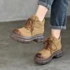 Botas café Maillard usar botas de tobillo de suela gruesa con forro polar diseño otoño e invierno cuero genuino botas Martin moda