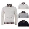 2025 Nuevo Estilo Otoño e Invierno Amazon Suéter Falso de Dos Piezas con Cuello de Camisa para Hombre, Tejido Suelto, Manga Larga de Moda