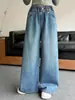 Calça Jeans Feminina 2026 Outono Nova Moda Calça de Pernas Largas para Crianças, Calça Reta Elegante de Corte Solto para Crianças Mais Velhas