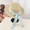 Sombrero de Paja con Lazo de Lunares Estilo Japonés para Mujer, Sombrero de Copa Plana de Verano para Salidas a la Playa y Vacaciones, Sombrero de Sol con Protección Solar