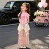 Conjunto de Verão para Meninas Sem Mangas Gato Kt Manga Curta Xadrez Estrela Saia Calça Pantalona Conjunto 2026 Novo Estilo Roupa para Bebês