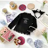 Camiseta de manga longa com blocos de cor, babados e gola alta meia-manga com estampa de desenho animado para meninas de outono, roupas infantis, fonte de camada interna