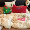 Juego de Cuatro Piezas Sueño de Árbol de Invierno Toalla de Felpa de Leche Doble Cara Franela Gruesa Bordada Suave Elástica Ropa de Cama