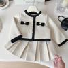 Conjunto de Ropa para Niñas para Primavera y Otoño, Nuevo Estilo Coreano Chaqueta Cardigan Inspirada en Chanel + Conjunto de Falda, Envío Transfronterizo