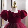 Vestido de Cumpleaños de Un Año para Niña, Moda de Verano para Bebé Niña, Vestido de Princesa Burdeos para Niña Pequeña con Gasa Esponjosa