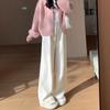 Pantalones anchos de chenilla de leche informales con cintura alta y dosificación para mujer, otoño e invierno, talla 145, pantalones estrechos de pierna recta con forro polar pequeño.