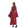 S-5XL Venta Caliente Wish Vestido Largo de Encaje con Cordones Cuadrado Europeo y Americano Mangas Largas Acampanadas Vestido Gótico Retro para Mujer