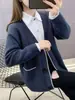 Cardigan Feminino de Tricô de Cor Sólida Solto de Botão Único Espessura Média Novo Coreano Primavera 2024