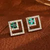 Artículo más vendido transfronterizo: Set de Pendientes y Pulsera para Mujer Estilo Minimalista de Lujo Ligero, Cuadrados de Esmeralda con Incrustaciones de Circonita, Chapado en Oro de 18 Quilates