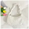 Bolsa Hobo com Estampa de Estrelas para Ombro Feminina, Bolsa de Ombro Preta em Formato de Lua com Alça Larga, Bolsa Casual com Fechamento em Zíper para Compras Diárias