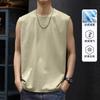 Chaleco de Verano para Hombre Camiseta sin Mangas Fitness Cuello Redondo Camiseta sin Mangas Moderna de Alta Gama Algodón de Amoníaco Líquido Camiseta de Color Sólido Versátil