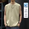 Colete de Verão Masculino Camiseta Sem Mangas Fitness Gola Redonda Regata Tendência Algodão Amônia Líquida de Alta Qualidade Camiseta Cor Sólida Versátil