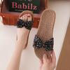 Sandalias de Verano con Lazo para Mujer Sandalias de Verano para Mujer para Interior y Exterior Antideslizantes Moda Lino Hogar Estilo Princesa Hogar Cuatro Estaciones