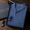 Malharia de Caxemira Masculina Cor Pura Verde Fruta Gola Dois Botões Solta Casual Fashion Malharia Simples com Roupa Íntima da Moda
