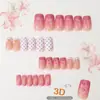 Unhas postiças quadradas de pressão 24 peças, estilo simples com designs florais delicados, cor sólida branca, bolinhas e pontas de unha French manicure rosa