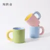 Taza de Cerámica Macaron Color Contrastante Mango Grueso Logo Personalizado Recuerdo Corporativo Taza de Café ins Leche