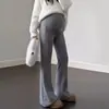 Calça Flare Gestante Primavera Verão Sem Cinto Ajustável Caimento Suporte para Barriga Camada Base Flare Casual Tamanho Grande MM Gordo