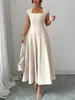 Moda feminina europeia e americana transfronteiriça comércio exterior atacado site independente Amazon novo vestido longo elegante com decote quadrado e mangas curtas
