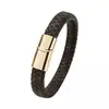 Pulseira Trançada de Couro Genuíno Estilo Retrô com Pingente de Cruz para Homens, Pulseira de Couro Simples com Fecho Magnético, Venda Transfronteiriça Amazon Europeia e Americana