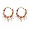 Aretes de Aro de Colores con Perlas en Forma de C para Mujer Postes de Acero Inoxidable Chapado Dulce Geométrico