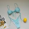 Amazon tira tirante traje de baño mujer plisado fruncido cordón sexy color liso bikini traje de baño Europa y América al por mayor
