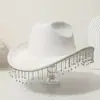 Elegante sombrero de vaquero occidental de fieltro con flecos para hombre, sombrero de otoño de comercio exterior europeo y americano, fedora de ala ancha para mujer, sensación de alta gama