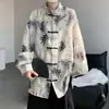 Nova camisa masculina de manga comprida com botões e gola estilo chinês, fina, de seda gelada, estilo chinês, estilo Tang, camisa social Dao de alto nível