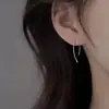 Pendientes de Línea de Plata Pura 999 Nalan Estilo Coreano Moda Simple Línea para el Trabajo Ganchos Curvos Geométricos M07209