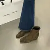 Botines estilo francés de punta cuadrada Chuyuji para mujer, nuevos botines ajustados de tacón bajo en color marrón claro con tacones gruesos, botines cortos versátiles para otoño e invierno
