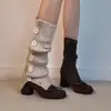 Botas elásticas de estilo suave adelgazante con lazo 2026 tacón grueso de ballet estilo nuevo para mujer con cremallera lateral botas adelgazantes versátiles Francesas