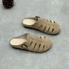 Zapatillas Mule Artísticas de Cuero Genuino Baotou para Mujer Verano 2025 Nuevo Estilo Mori Hechas a Mano Planas de Piel de Vaca