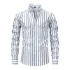 Camisa de Hombre Jiachuan Clothing Elástica en Cuatro Direcciones Transfronteriza con Rayas Digitales, Manga Larga, Cuello Campana, Diseño de Alta Gama y Estilo Versátil