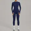 Mono de yoga con cremallera de forro polar de manga larga para otoño e invierno transfronterizo, body deportivo de alta intensidad para fitness 1590