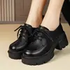 Mocasines de plataforma estilo británico para mujer, nuevos de otoño 2026 con cordones, suela suave, versátiles, zapatos pequeños de piel