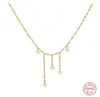 Colar em camadas com pingente de estrela de cinco pontas e meteoro em prata de lei S925, estilo minimalista ins, corrente para clavícula com temperamento japonês e coreano para uso diário