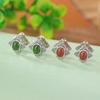 Pendientes de plata de ley S925 con diseño retro de Ruyi antiguo y jaspe rojo del sur con forma de huevo y clip de diamante