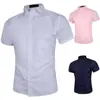Camisa al por mayor de comercio exterior transfronterizo estilo coreano para jóvenes, color liso, sencilla, de manga corta, casual de negocios, camisa de trabajo para hombre