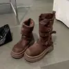 Botas retro de plataforma con tacón grueso para mujeres bajitas, nuevo modelo verano 2026, suela suave, adecuadas para faldas, botines Maillard
