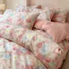 Juego de ropa de cama de cuatro piezas de alta calidad, amigable con la piel, todo algodón cepillado, funda de edredón estilo nórdico simple, ropa de cama de algodón puro, juego engrosado