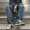 Jeans Masculino Reto Largo Primavera e Verão Ins Marca Tendência Versátil Perna Larga Meninos Adolescente Casual Calça Torre