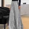 Pantalones casuales de lentejuelas para mujer 2023 nuevos europeos y americanos de cintura alta sueltos rectos de pierna ancha una generación de cabello