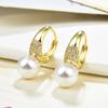 Moda Europeia e Americana Cobre Cravejado Zircônia Ouro Redondo Brincos de Pérola Joias Femininas Simples e Versátil Preservação de Cor Brincos Populares