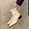 Botas Femininas Curtas Bico Fino 2026 Nova Coleção Outono/Inverno Sapatos de Salto Alto Salto Grosso Estilo Francês Botas Finas para Tornozelo Estilo Coreano de Alta Qualidade Botinhas para Tornozelo