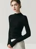 Suéter de lana sin costuras de una sola línea, lavable a máquina, para mujer, cuello medio alto, tejido fino, corte ajustado, capa base
