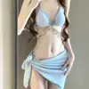 Traje de baño mujer sirena cadena de diamantes estilo europeo y americano deseo puro bikini de tiras triángulo tres puntos ins sexy traje de baño de vacaciones