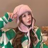 Gorro de Lana Tejido Estilo Coreano Ins para Mujer Otoño e Invierno Nuevo Cálido Protección para las Orejas Gorro Volador Color Sólido con Correa Gorro de Esquí Lei Feng