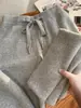 Calça de Tricô Macio de Cintura Alta Wide Leg para Mulheres, Novo Estilo Outono e Inverno, Petite Slim Reta Caimento Casual