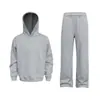 Sudadera de Manga Larga Gruesa Estilo Americano con Forro de Polar 500g Cálida Color Sólido Sudadera Recta Holgada Pantalones Casuales Anchos Cortos Hombre